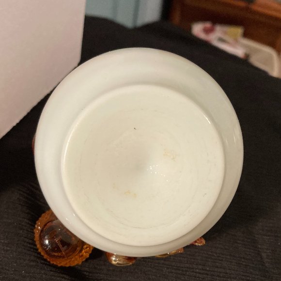 ANTQ 1900's Stevens and Williams Opalescent Glass Vase w/amber acorn&leaf handle - Picture 4 of 9